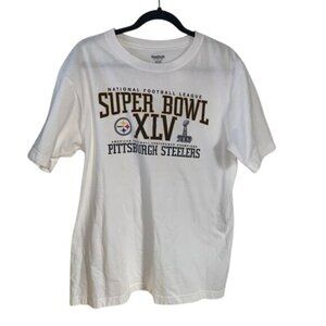 Reebok Super Bowl XLV Pittsburgh Steelers White T-Shirt L 100% Cotton NFL Collec